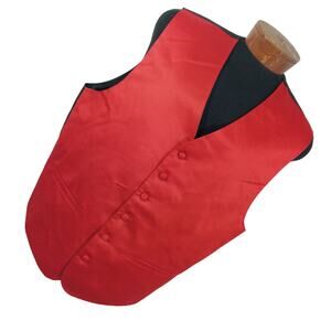 STEVEN LAND! RICH ROUGE RED, BLACK SATIN BUTTON FRONT ADJUSTABLE BACK VEST!SZ XL